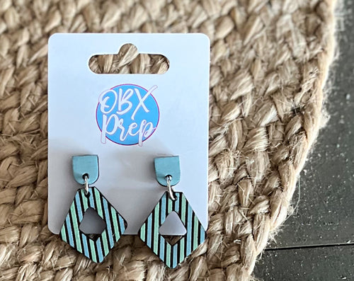 Hand-Painted Diamond-Shaped Coastal Blue Striped Earrings