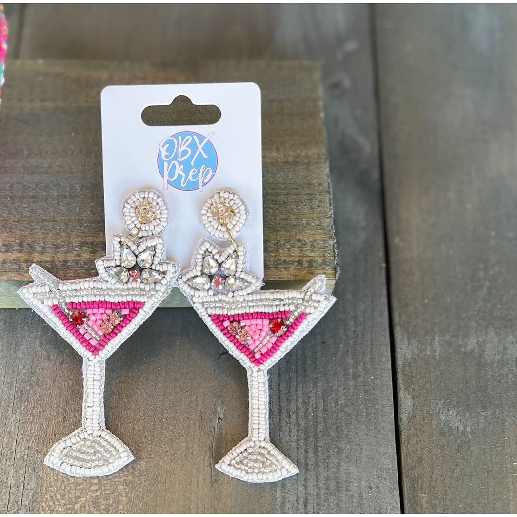 Pink Martini Seed Beaded Drop Earrings - OBX Prep
