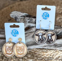 Cat in Glasses Earrings – Vintage Frame Engraved Wood Dangle Earrings – Hand Painted Cat Jewelry – OBX Handmade Gift for Cat Lovers