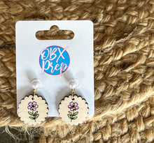 Petite Scallop Wood Earrings with Pearl Stud | Hand Painted Floral Earrings