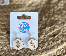 Petite Scallop Wood Earrings with Pearl Stud | Hand Painted Floral Earrings