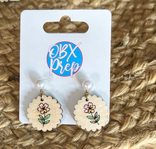 Petite Scallop Wood Earrings with Pearl Stud | Hand Painted Floral Earrings