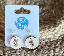 Petite Scallop Wood Earrings with Pearl Stud | Hand Painted Floral Earrings