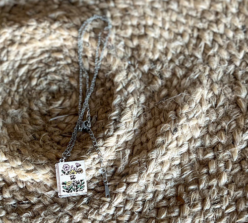 Personalized Floral Book Necklace – Cottagecore Literary Jewelry