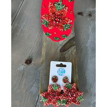 Poinsettia Red Christmas Beaded Earrings - OBX Prep