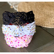 Confetti Beaded Top Knot Headband in Pink, Black and Gold, and White Multi-Colors