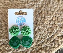 Handmade Green Acrylic Shamrock Earrings – Festive & Lucky! 🍀✨