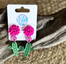 Handmade Hand-Painted Cactus Earrings – Southwestern Charm with a Pop of Pink! 🌵✨.