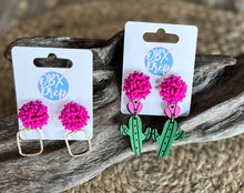 Handmade Hand-Painted Cactus Earrings – Southwestern Charm with a Pop of Pink! 🌵✨.