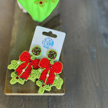 Christmas Mistletoe Beaded Dangle Earrings OBX Prep Exclusive