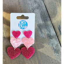 Triple Pink Hearts Valentine's Day Dangle Earrings
