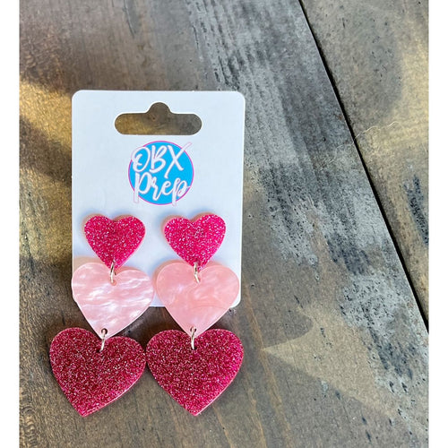Triple Pink Hearts Valentine's Day Dangle Earrings