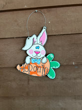 Hand-Painted "Hop On In" Bunny & Carrot Door Hanger – Whimsical Easter Decor! 🐰🥕✨.