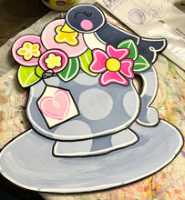 Bluebird Teacup Door Hanger – Hand Painted Floral Teacup Sign – OBX Handmade Spring Door Decor