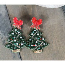 Christmas Tree with Bow Beaded Dangle Earrings - OBX Prep