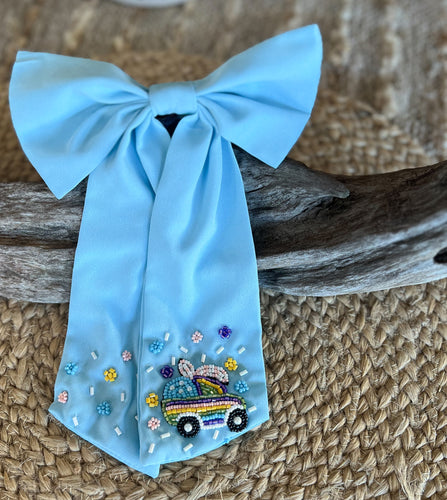 Handmade Happy Easter Truck Beaded Alligator Clip Hair Bow – Festive Spring Accessory! 🐰🚛🎀