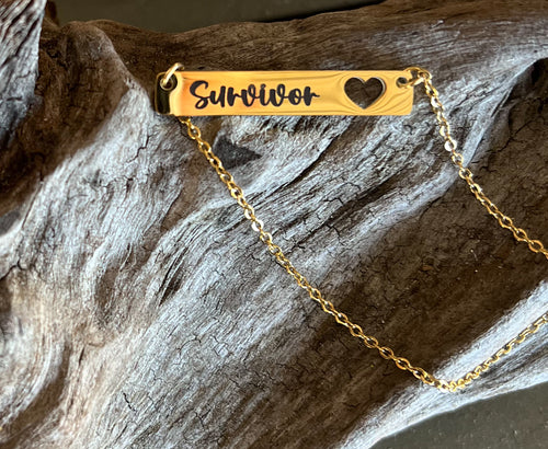 Stainless Steel Engraved Bar Necklace – Survivor or Custom Engraving Available ✨.