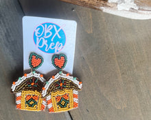 Gingerbread House Seed Beaded Dangle Earrings