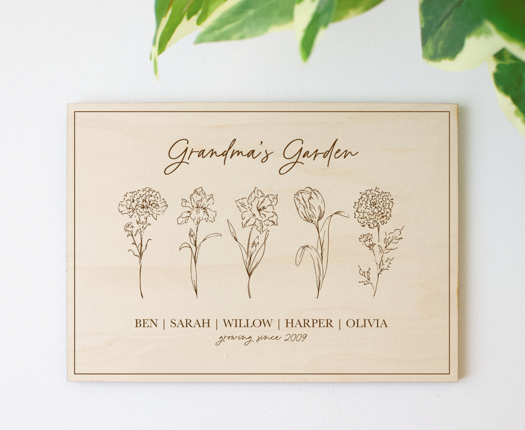 Personalized Birth Flower Family Wood Art – A Meaningful Gift for Grandma and Moms 🌸✨