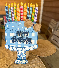 Birthday Cake Door Hanger Hand-Painted Sign – Preppy Plaid & Chinoiserie Style
