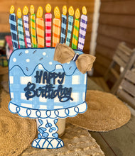 Birthday Cake Door Hanger Hand-Painted Sign – Preppy Plaid & Chinoiserie Style