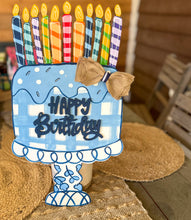 Birthday Cake Door Hanger Hand-Painted Sign – Preppy Plaid & Chinoiserie Style