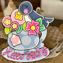 Bluebird Teacup Door Hanger – Hand Painted Floral Teacup Sign – OBX Handmade Spring Door Decor