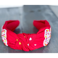 Valentine's Day Seed Beaded Sequin Confetti Hearts Top Knot Red Headband