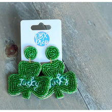 Shamrock Lucky Seed Bead Embroidered Dangle Earrings St. Patrick's Day