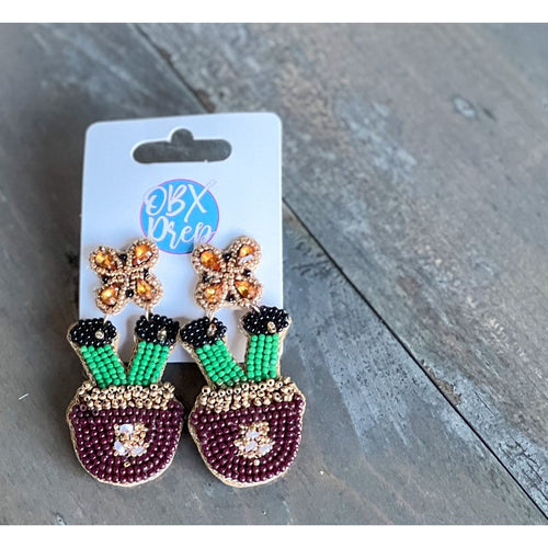 St. Patrick's Day Pot Of Gold Seed Beaded Drop Earrings