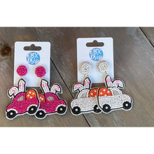 Easter Bunny Truck Seed Beaded Dangle Earrings.