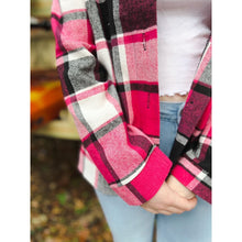 OBX brand Plaid Flannel Jacket Shacket in Black and Pink - OBX Prep