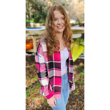 OBX brand Plaid Flannel Jacket Shacket in Black and Pink - OBX Prep