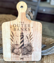 Outer Banks Engraved Bamboo Cutting Board | Coastal Kitchen Decor | Lighthouse & Hydrangea Serving Board | NC Beach House Gift