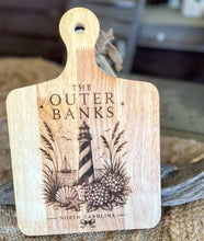 Outer Banks Engraved Bamboo Cutting Board | Coastal Kitchen Decor | Lighthouse & Hydrangea Serving Board | NC Beach House Gift