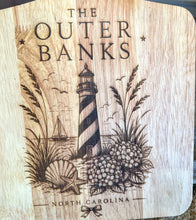 Outer Banks Engraved Bamboo Cutting Board | Coastal Kitchen Decor | Lighthouse & Hydrangea Serving Board | NC Beach House Gift