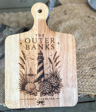 Outer Banks Engraved Bamboo Cutting Board | Coastal Kitchen Decor | Lighthouse & Hydrangea Serving Board | NC Beach House Gift
