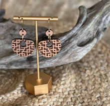 Mocha Geometric Hoop Dangle Earrings – Hand Painted & Engraved.