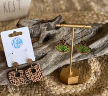 Mocha Geometric Hoop Dangle Earrings – Hand Painted & Engraved.