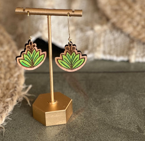Hand-Painted Green Bloom Dangle Earrings – OBX Handmade.