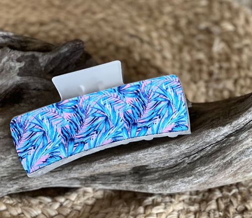 🌴 Purple & Blue Palm Tree Leather Hair Claw – Handmade in the Outer Banks.