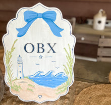 Hand Painted OBX Coastal Scalloped Shelf Sitter | Outer Banks Lighthouse Beach Decor