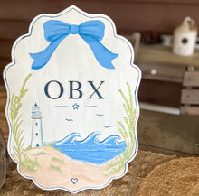 Hand Painted OBX Coastal Scalloped Shelf Sitter | Outer Banks Lighthouse Beach Decor