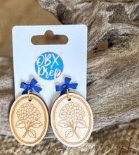 Coastal Hydrangea Bow Earrings | Hand Painted Baltic Birch Earrings | Blue Bow Stud Earrings | Coastal Garden Jewelry | Preppy Floral Earrings