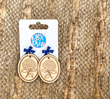 Coastal Hydrangea Bow Earrings | Hand Painted Baltic Birch Earrings | Blue Bow Stud Earrings | Coastal Garden Jewelry | Preppy Floral Earrings