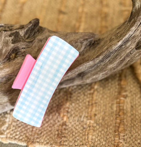 Blue Gingham Hair Claw | Coastal Hair Clip | Preppy Coastal Hair Accessory | Pastel Blue Hair Claw | Coastal Garden Collection