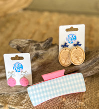 Coastal Hydrangea Bow Earrings | Hand Painted Baltic Birch Earrings | Blue Bow Stud Earrings | Coastal Garden Jewelry | Preppy Floral Earrings