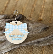 East Coast Summer Keychain | Preppy Acrylic & Wood Key Ring with Gingham Bow | Coastal Prep Bag Charm | Pink or Blue Summer Accessory
