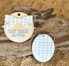 East Coast Summer Keychain | Preppy Acrylic & Wood Key Ring with Gingham Bow | Coastal Prep Bag Charm | Pink or Blue Summer Accessory