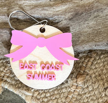 East Coast Summer Keychain | Preppy Acrylic & Wood Key Ring with Gingham Bow | Coastal Prep Bag Charm | Pink or Blue Summer Accessory